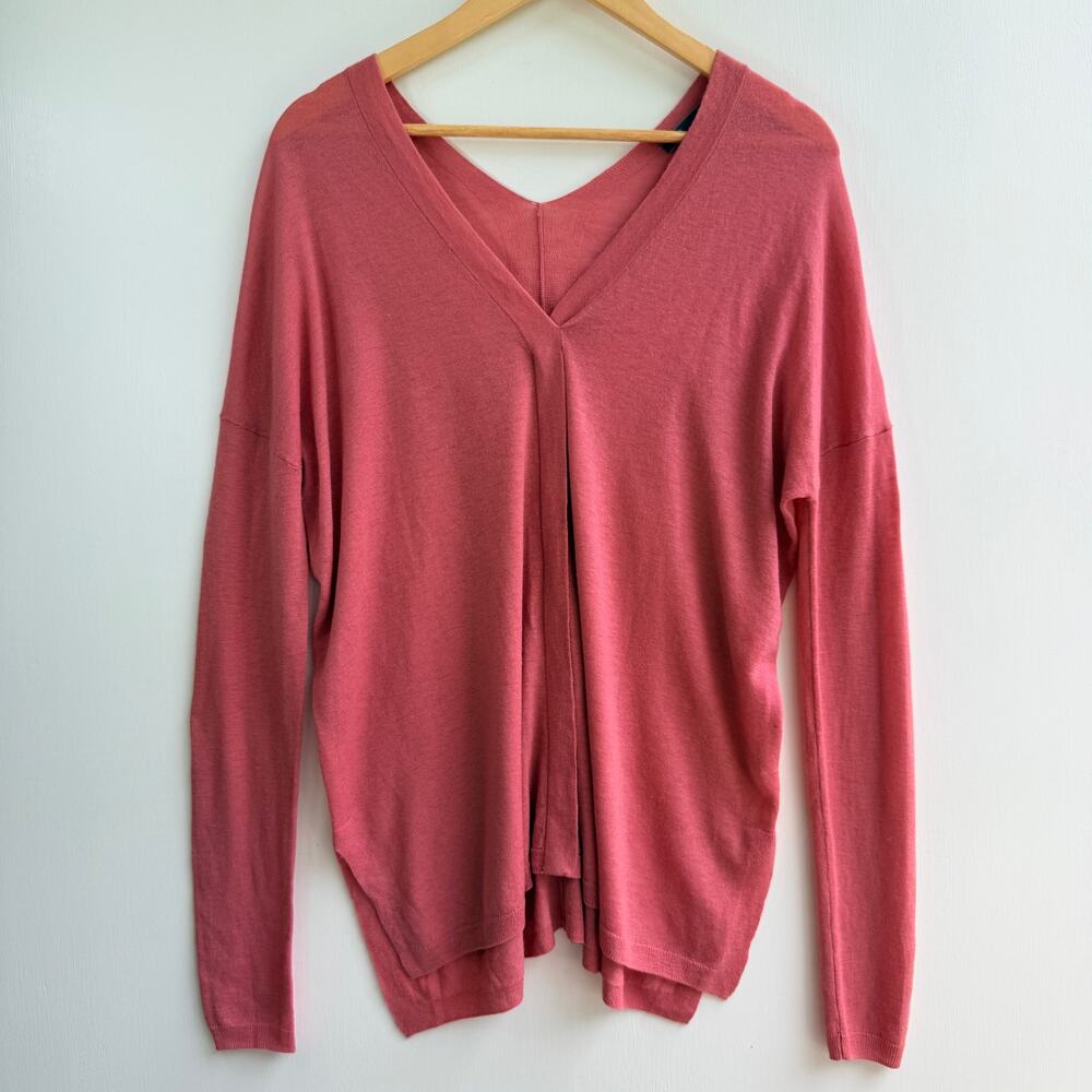 Vince Wool Cashmere V-Neck Sweater Pink Rose Small S Slouchy Knit Pullover